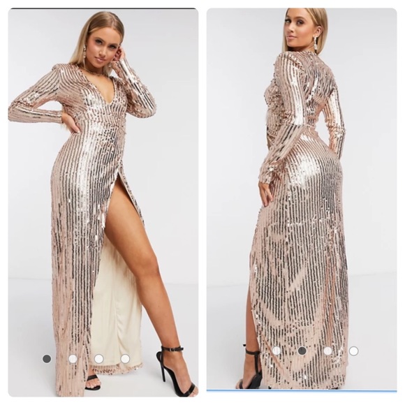 ❤️SOLD❤️ASOS Wrap Front Gold Sequin Maxi Dress
